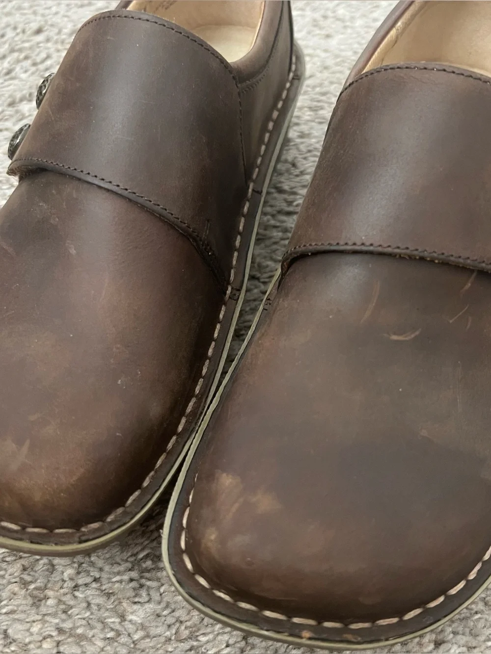 Alegria Brown Leather Platform Velcro Shoes Size 37